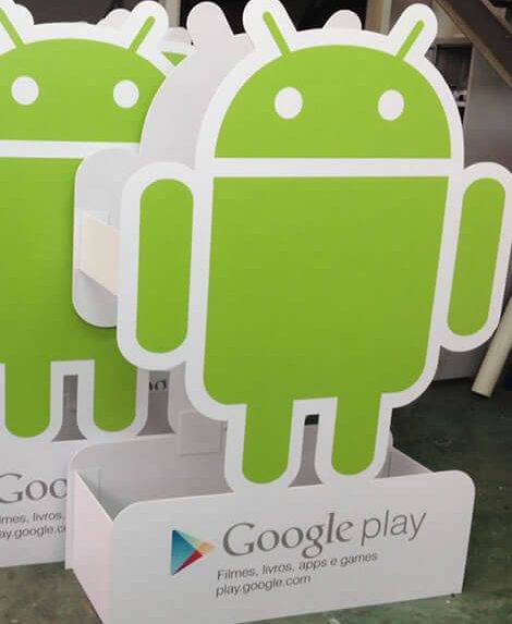 Impressão em Fuan com o Icone Android e Google Play
